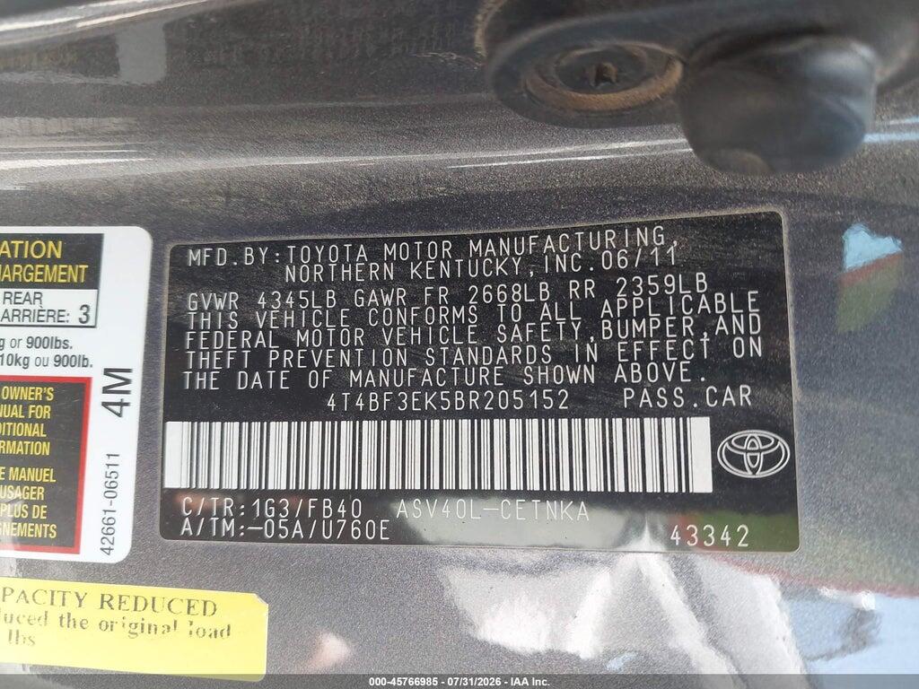 4T4BF3EK5BR205152 2011 TOYOTA CAMRY photo no. 9
