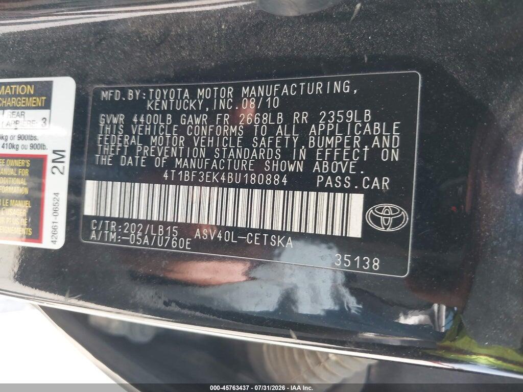 4T1BF3EK4BU180884 2011 TOYOTA CAMRY photo no. 9