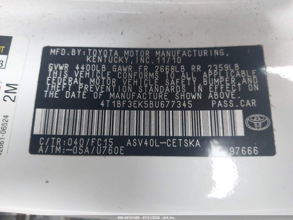 4T1BF3EK5BU677345 2011 TOYOTA CAMRY photo no. 9