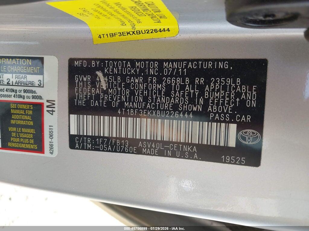 4T1BF3EKXBU226444 2011 TOYOTA CAMRY photo no. 9