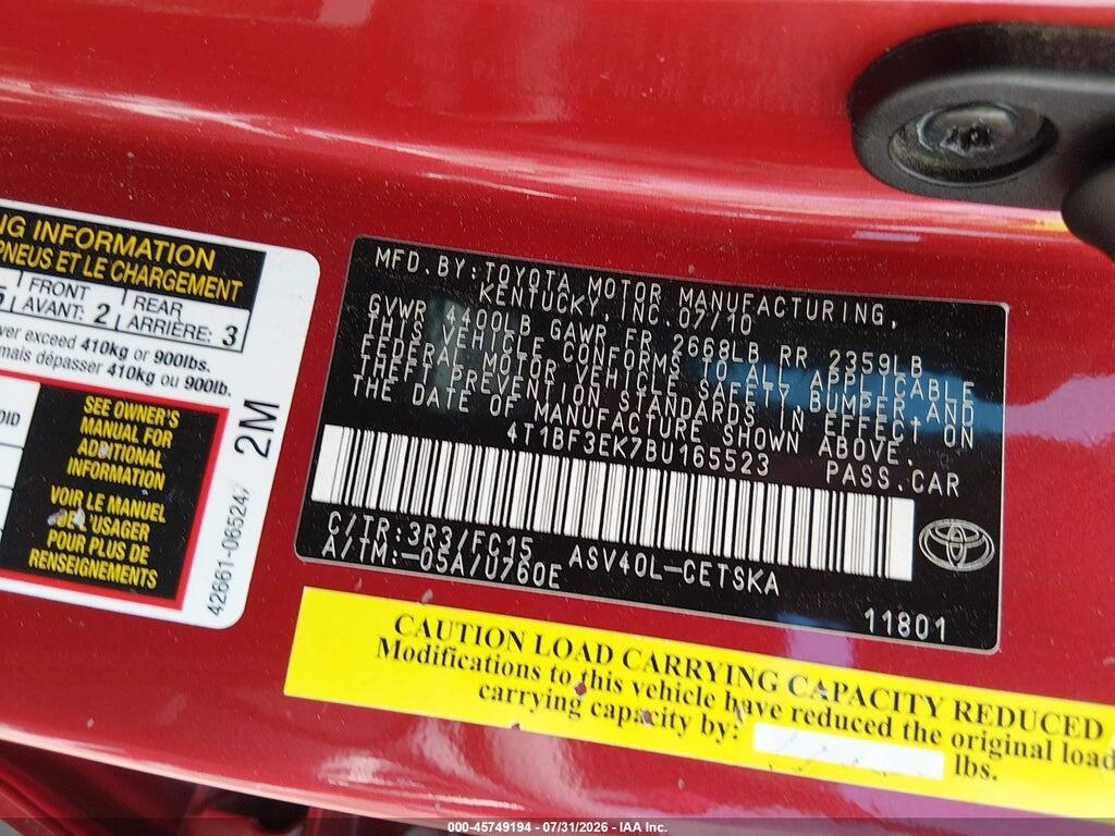 4T1BF3EK7BU165523 2011 TOYOTA CAMRY photo no. 9