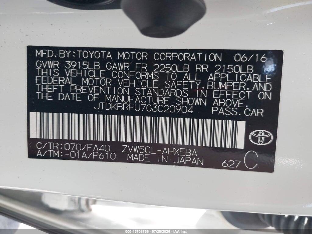 JTDKBRFU7G3020904 2016 TOYOTA PRIUS photo no. 9