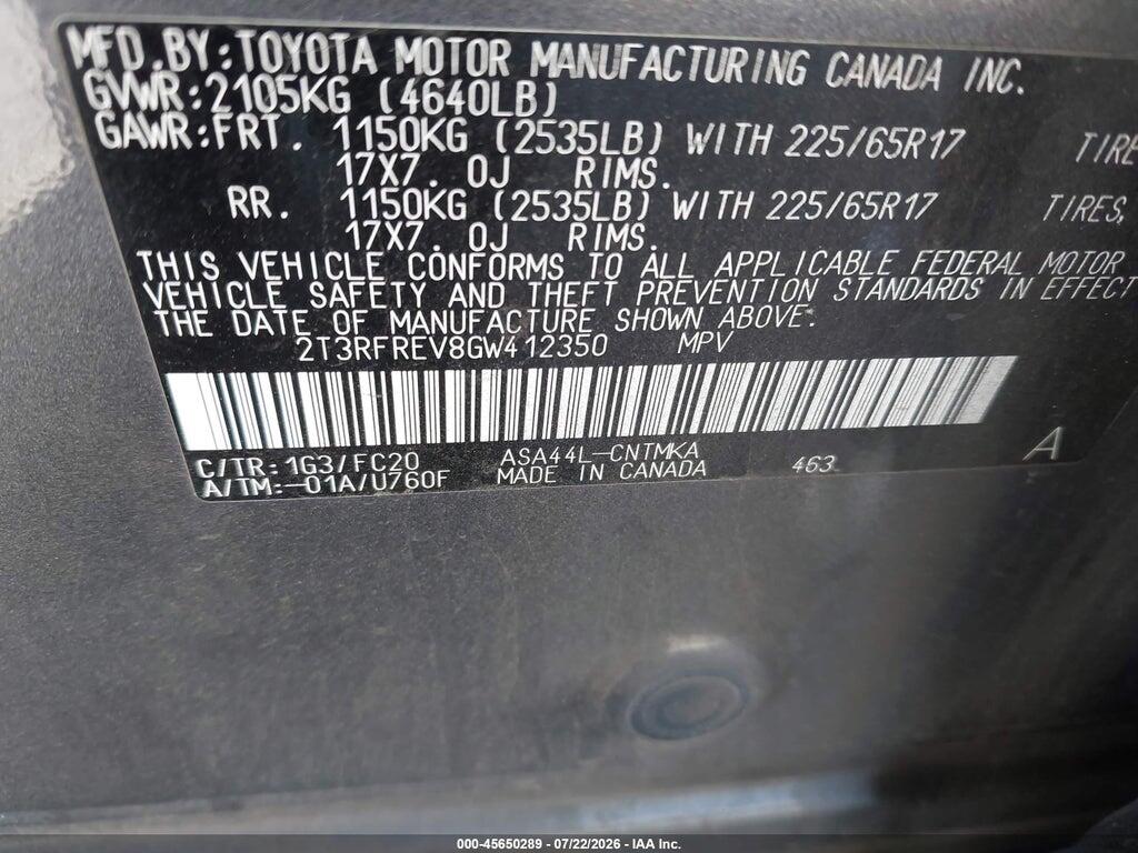 2T3RFREV8GW412350 2016 TOYOTA RAV4 photo no. 9