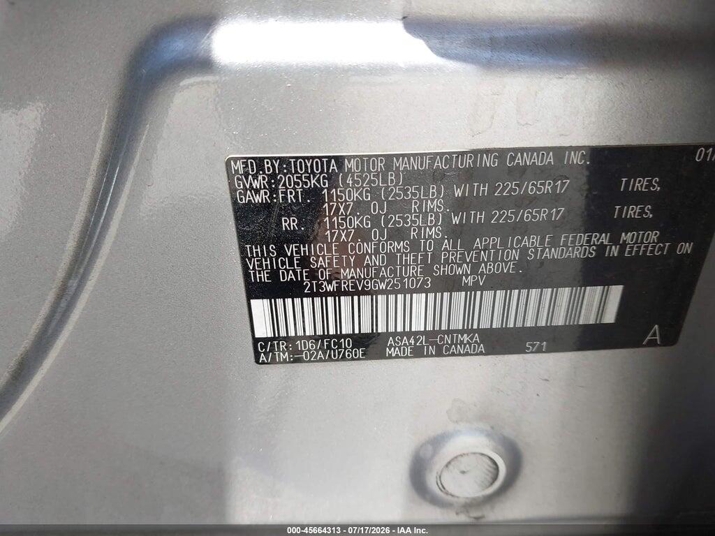 2T3WFREV9GW251073 2016 TOYOTA RAV4 photo no. 9