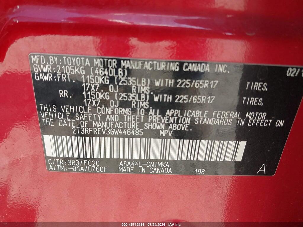 2T3RFREV3GW446485 2016 TOYOTA RAV4 photo no. 9