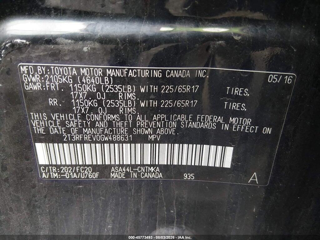 2T3RFREV0GW488631 2016 TOYOTA RAV4 photo no. 9
