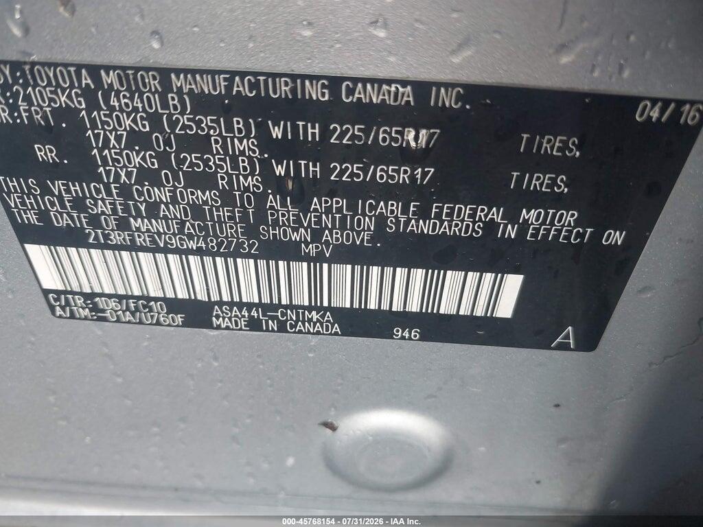 2T3RFREV9GW482732 2016 TOYOTA RAV4 photo no. 9