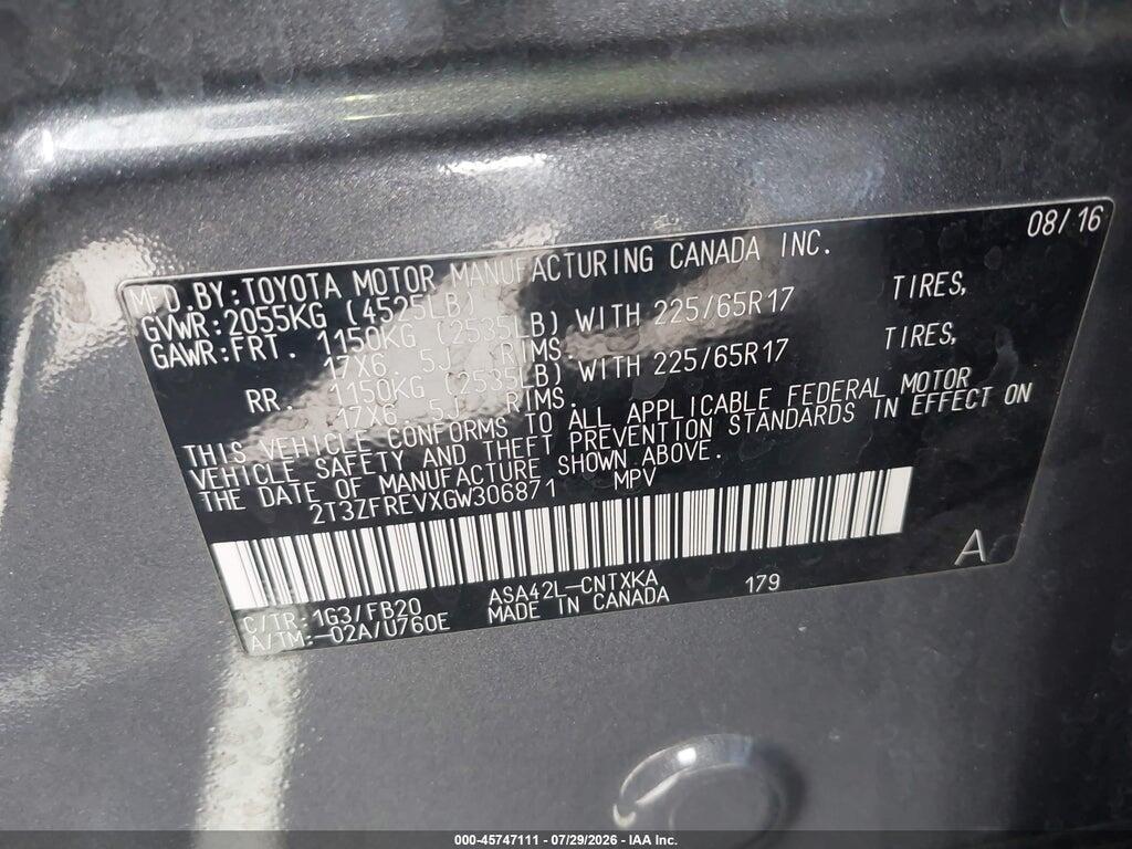 2T3ZFREVXGW306871 2016 TOYOTA RAV4 photo no. 9