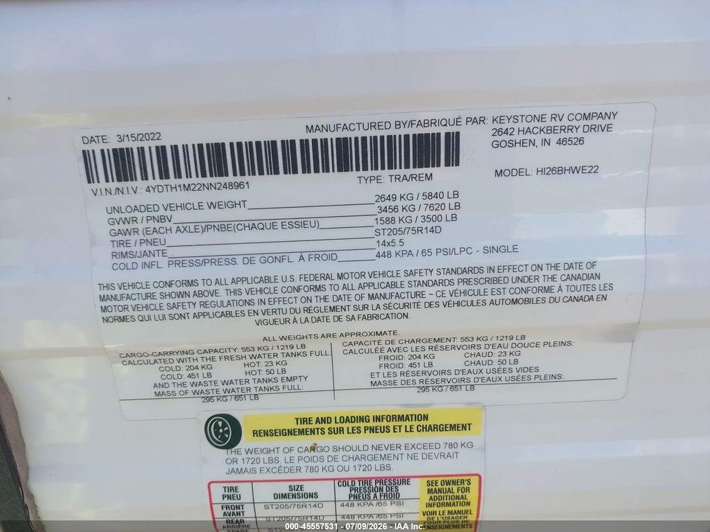 4YDTH1M22NN248961 2022 KEYSTONE RV OTHER photo no. 9