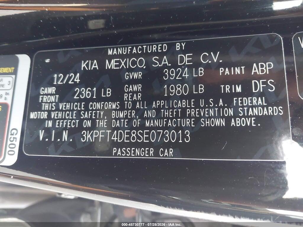 3KPFT4DE8SE073013 2025 KIA K4 photo no. 9