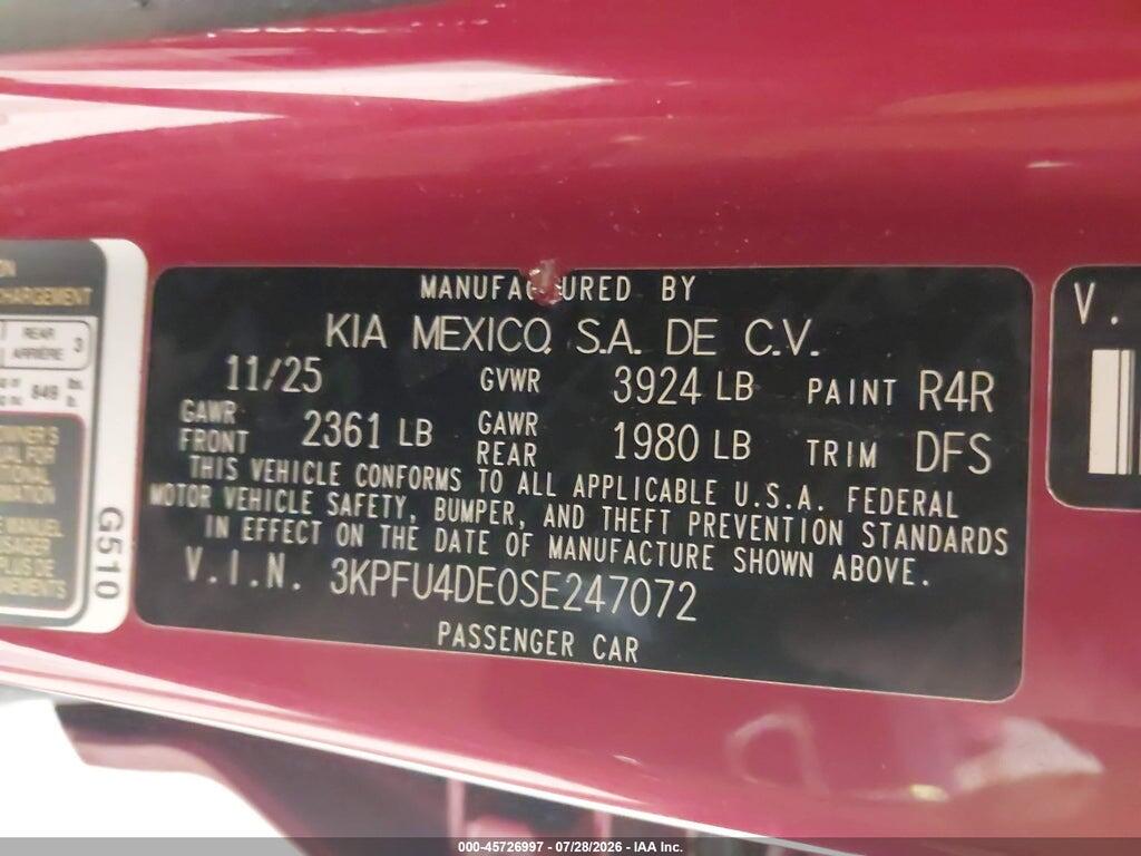 3KPFU4DE0SE247072 2025 KIA K4 photo no. 9