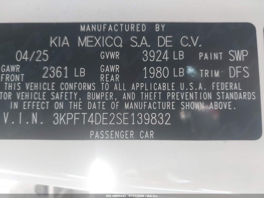 3KPFT4DE2SE139832 2025 KIA K4 photo no. 9