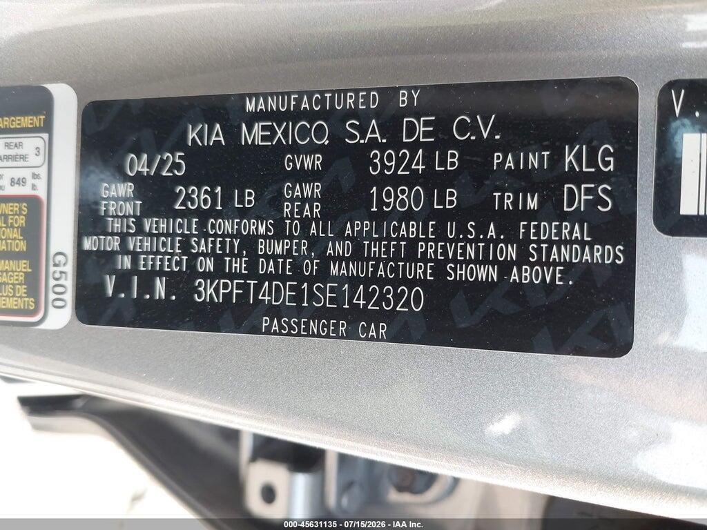 3KPFT4DE1SE142320 2025 KIA K4 photo no. 9