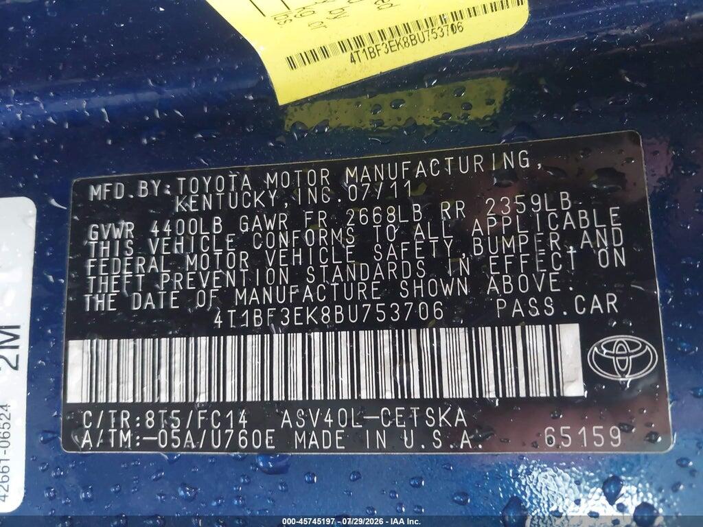 4T1BF3EK8BU753706 2011 TOYOTA CAMRY photo no. 9
