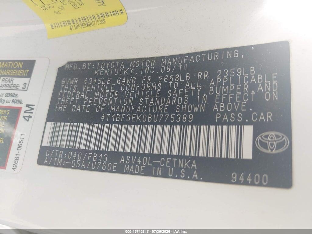 4T1BF3EK0BU775389 2011 TOYOTA CAMRY photo no. 9
