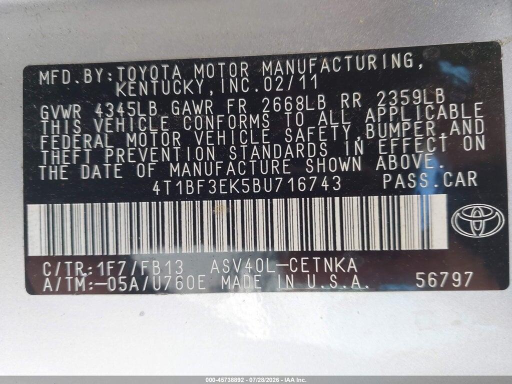 4T1BF3EK5BU716743 2011 TOYOTA CAMRY photo no. 9
