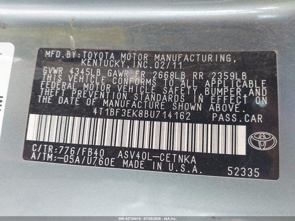 4T1BF3EK8BU714162 2011 TOYOTA CAMRY photo no. 9