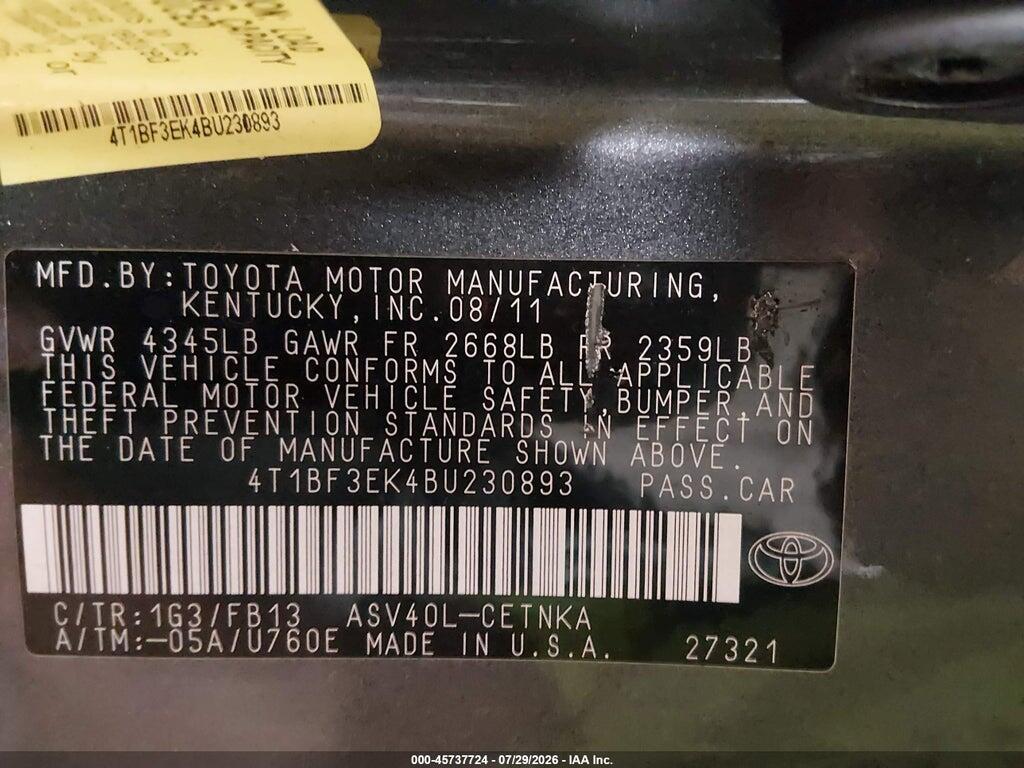 4T1BF3EK4BU230893 2011 TOYOTA CAMRY photo no. 9