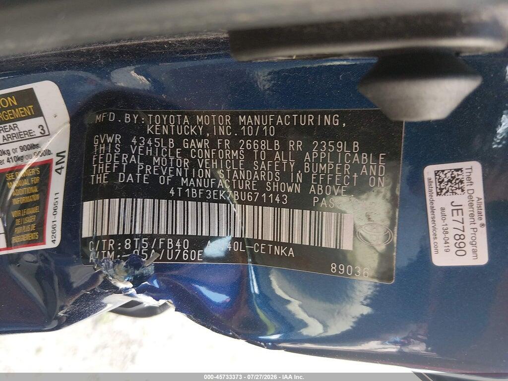 4T1BF3EK7BU671143 2011 TOYOTA CAMRY photo no. 9