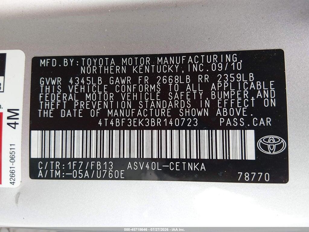 4T4BF3EK3BR140723 2011 TOYOTA CAMRY photo no. 9