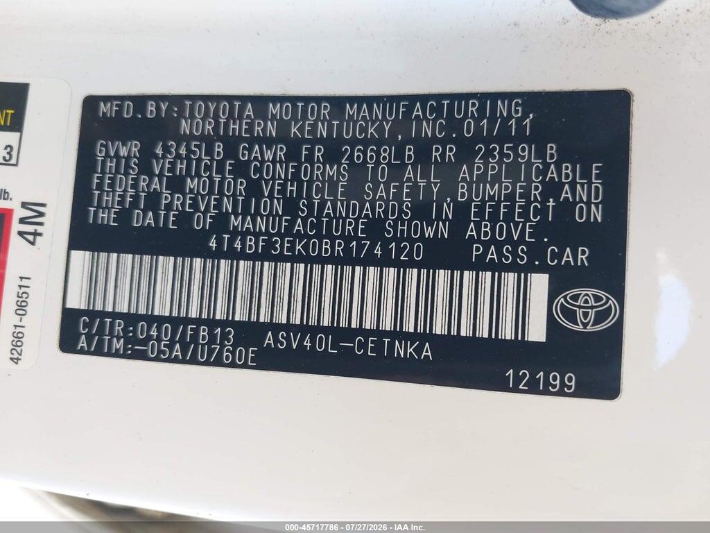 4T4BF3EK0BR174120 2011 TOYOTA CAMRY photo no. 9