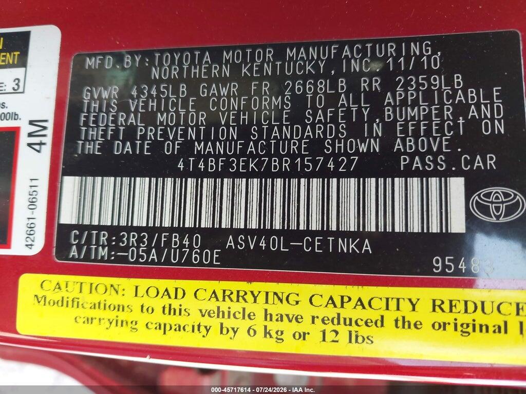 4T4BF3EK7BR157427 2011 TOYOTA CAMRY photo no. 9