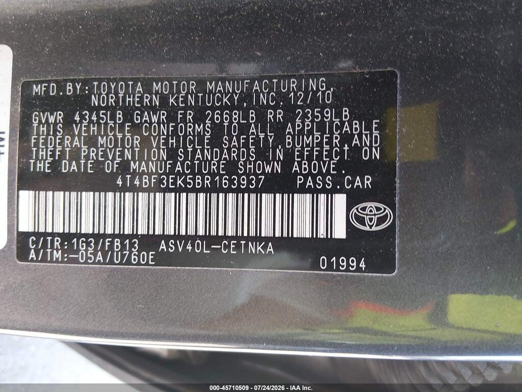 4T4BF3EK5BR163937 2011 TOYOTA CAMRY photo no. 9