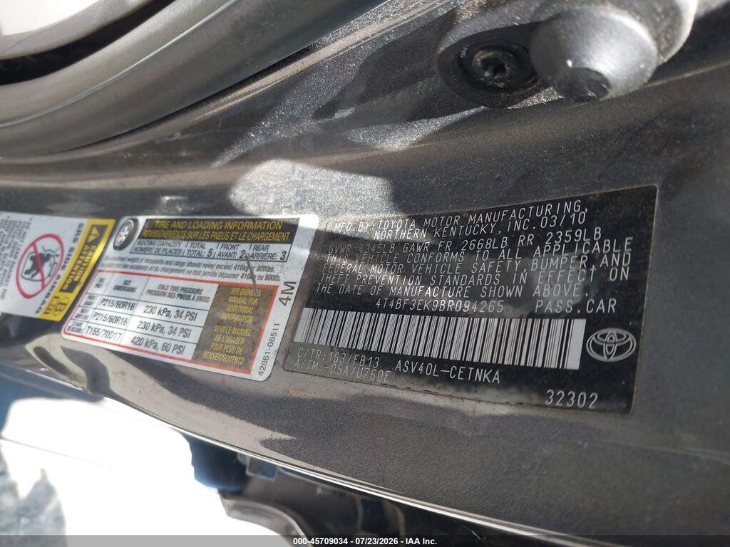 4T4BF3EK9BR094265 2011 TOYOTA CAMRY photo no. 9