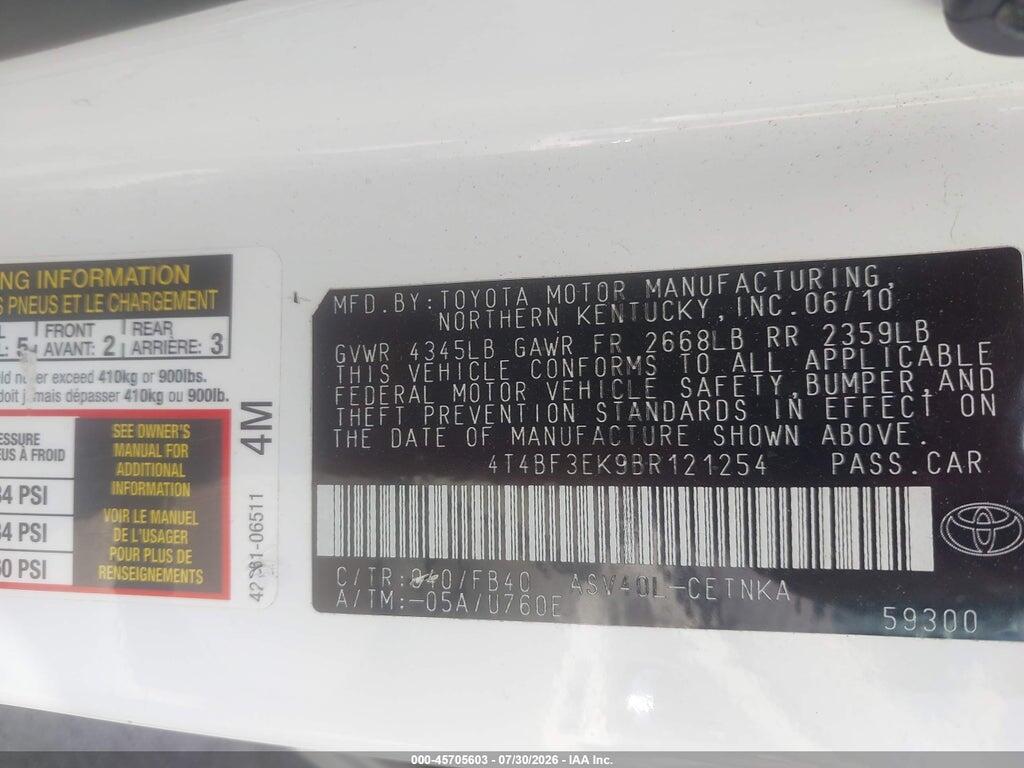 4T4BF3EK9BR121254 2011 TOYOTA CAMRY photo no. 9