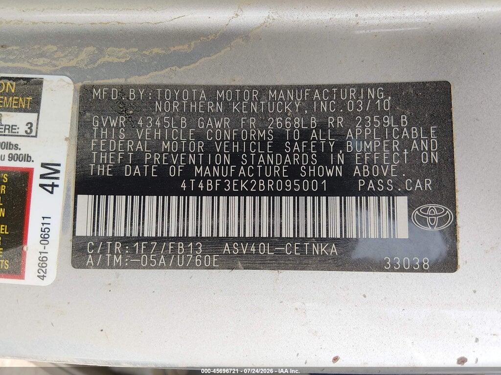4T4BF3EK2BR095001 2011 TOYOTA CAMRY photo no. 9
