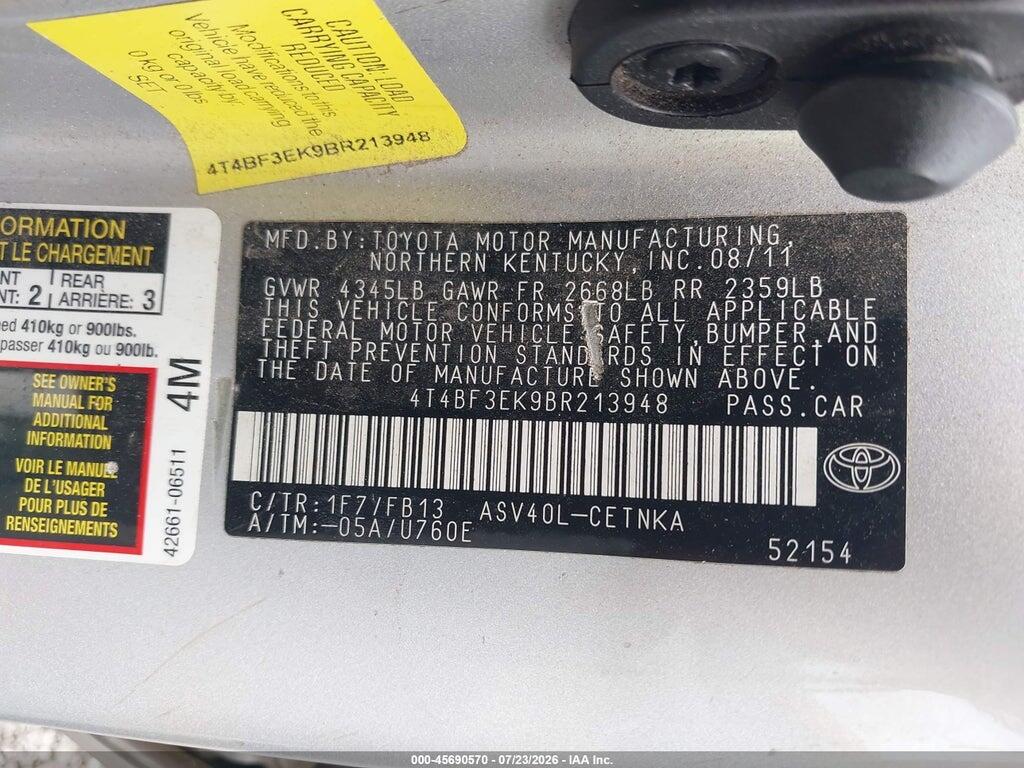 4T4BF3EK9BR213948 2011 TOYOTA CAMRY photo no. 9
