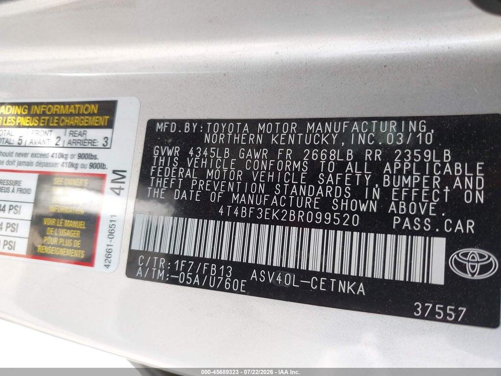 4T4BF3EK2BR099520 2011 TOYOTA CAMRY photo no. 9