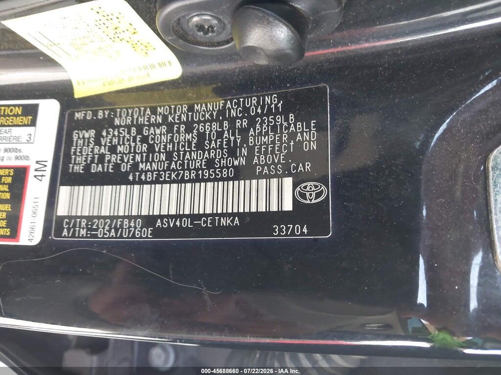 4T4BF3EK7BR195580 2011 TOYOTA CAMRY photo no. 9