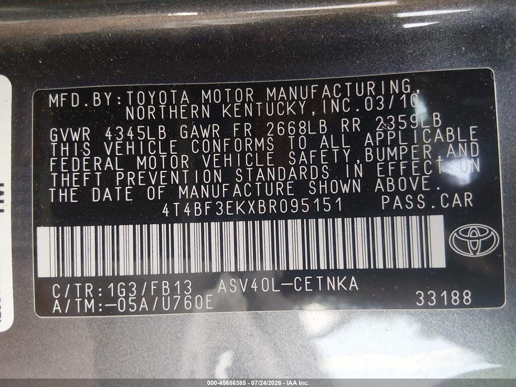 4T4BF3EKXBR095151 2011 TOYOTA CAMRY photo no. 9