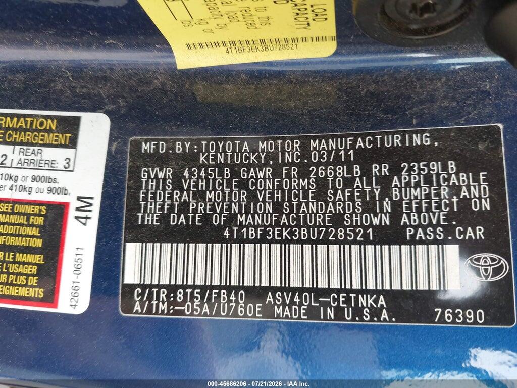 4T1BF3EK3BU728521 2011 TOYOTA CAMRY photo no. 9