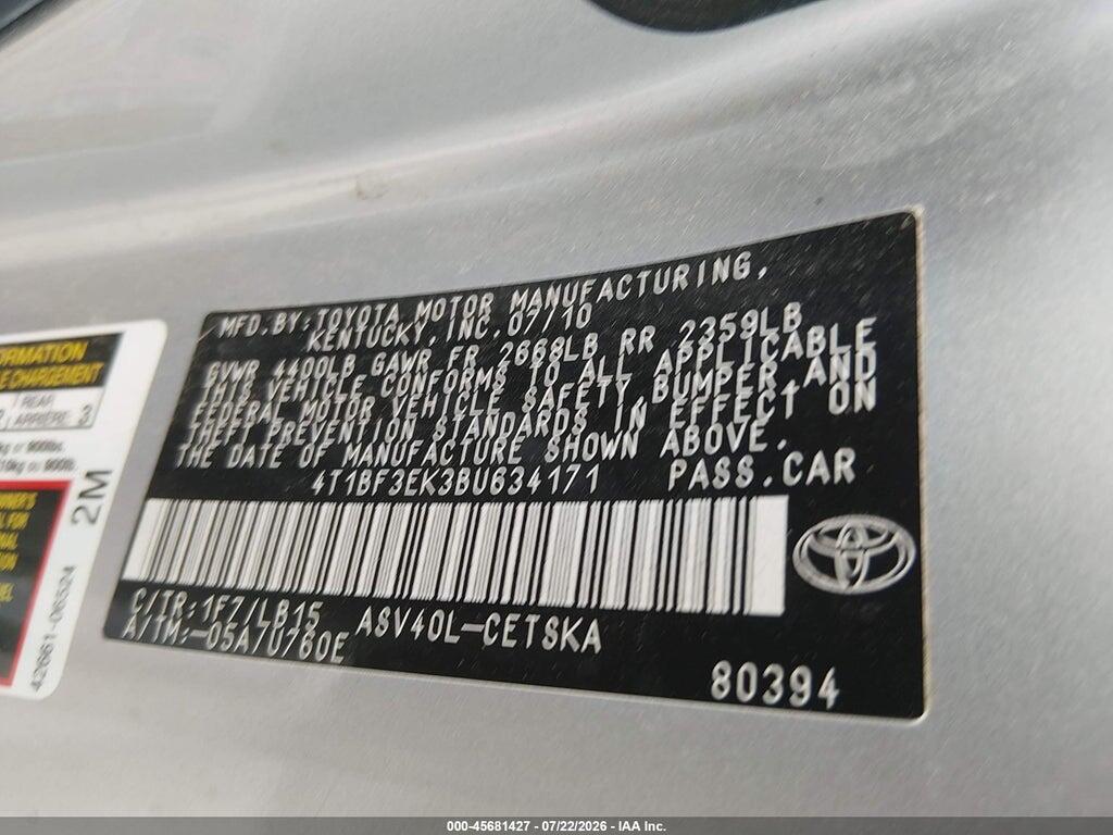 4T1BF3EK3BU634171 2011 TOYOTA CAMRY photo no. 9
