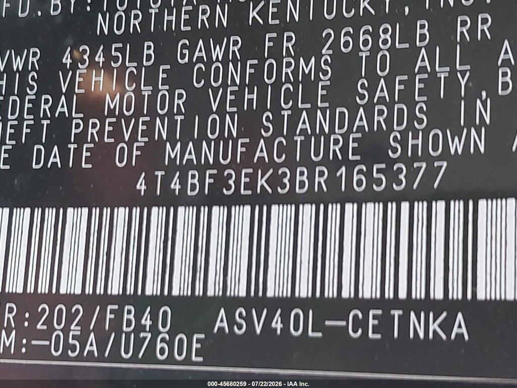 4T4BF3EK3BR165377 2011 TOYOTA CAMRY photo no. 9