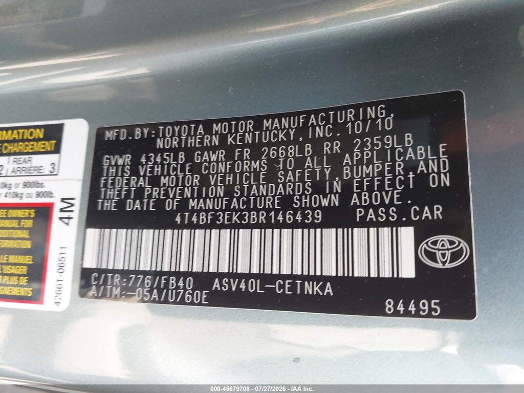 4T4BF3EK3BR146439 2011 TOYOTA CAMRY photo no. 9