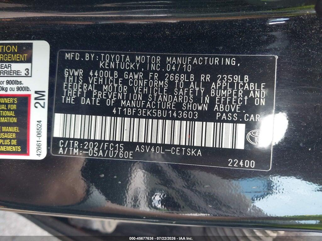 4T1BF3EK5BU143603 2011 TOYOTA CAMRY photo no. 9
