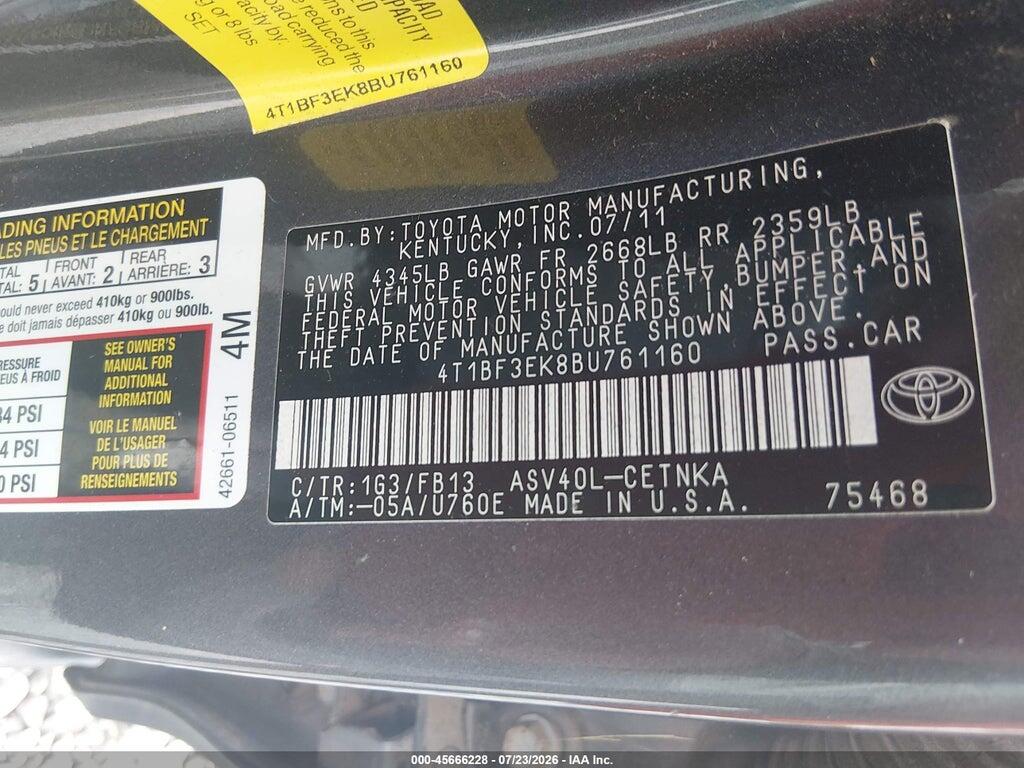 4T1BF3EK8BU761160 2011 TOYOTA CAMRY photo no. 9