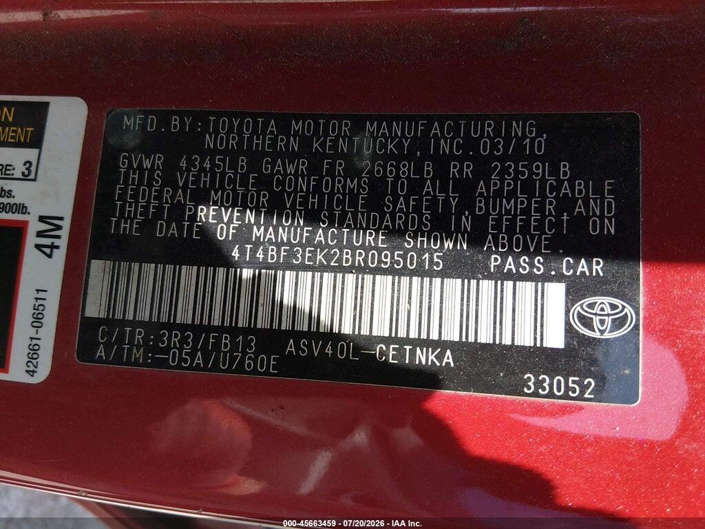 4T4BF3EK2BR095015 2011 TOYOTA CAMRY photo no. 9