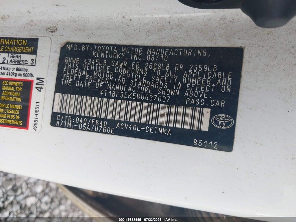 4T1BF3EK5BU637007 2011 TOYOTA CAMRY photo no. 9