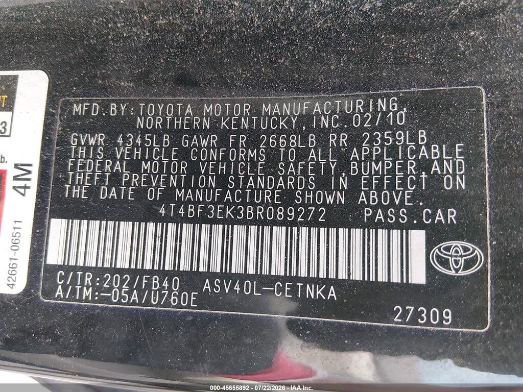 4T4BF3EK3BR089272 2011 TOYOTA CAMRY photo no. 9