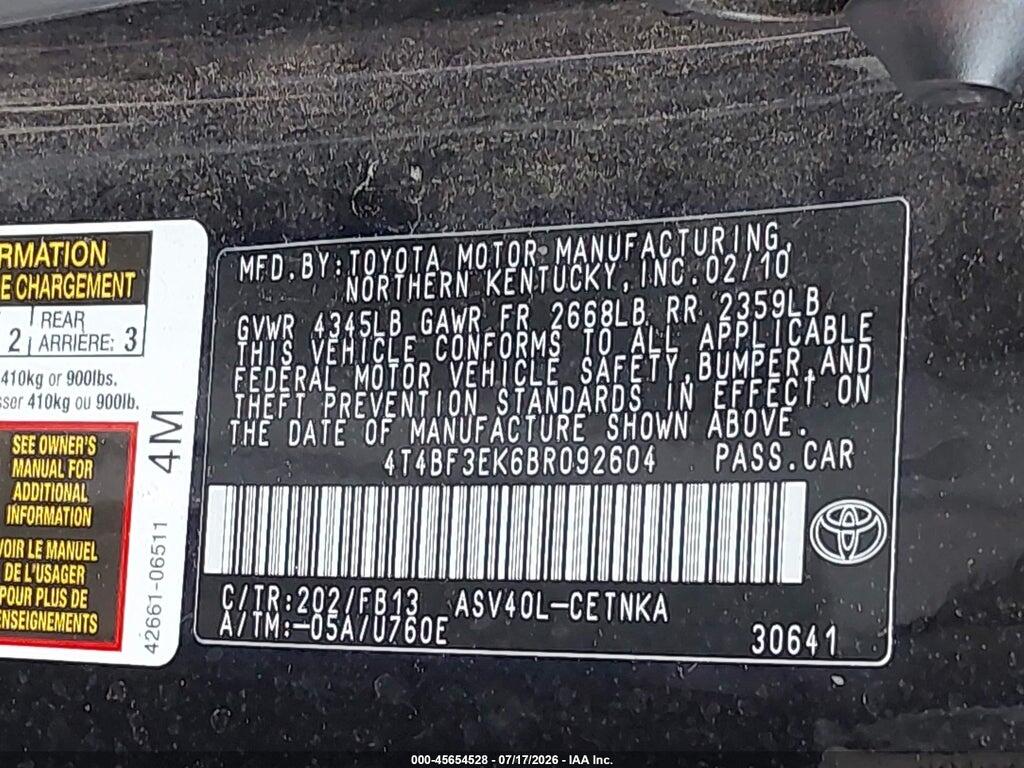 4T4BF3EK6BR092604 2011 TOYOTA CAMRY photo no. 9