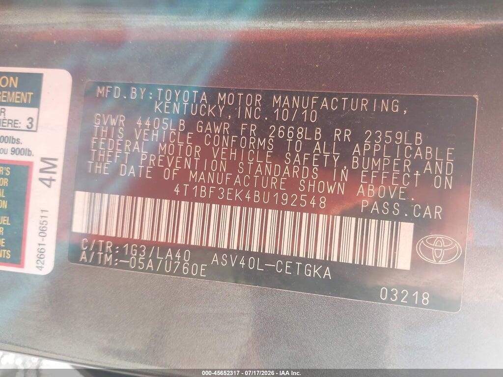 4T1BF3EK4BU192548 2011 TOYOTA CAMRY photo no. 9
