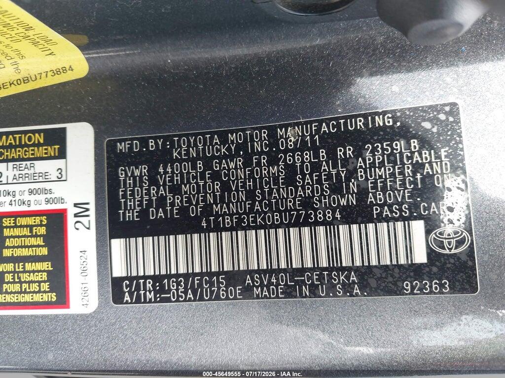 4T1BF3EK0BU773884 2011 TOYOTA CAMRY photo no. 9