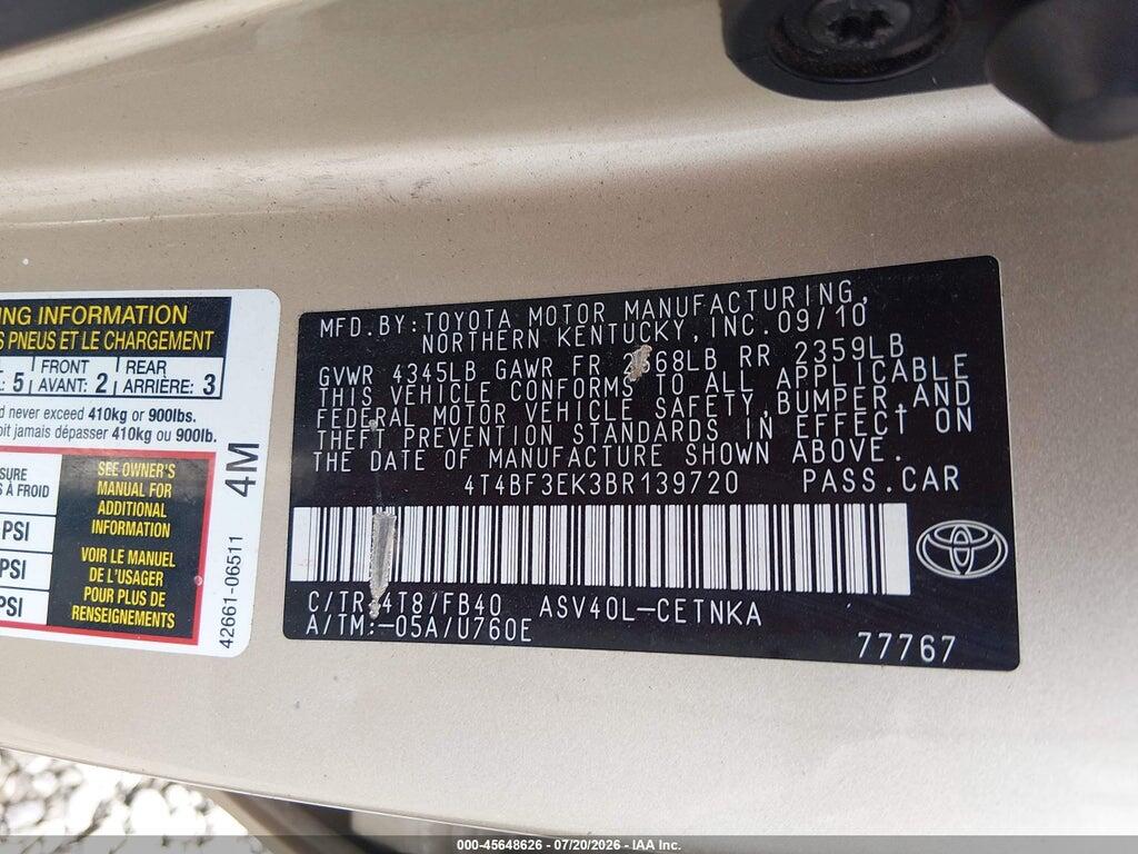 4T4BF3EK3BR139720 2011 TOYOTA CAMRY photo no. 9