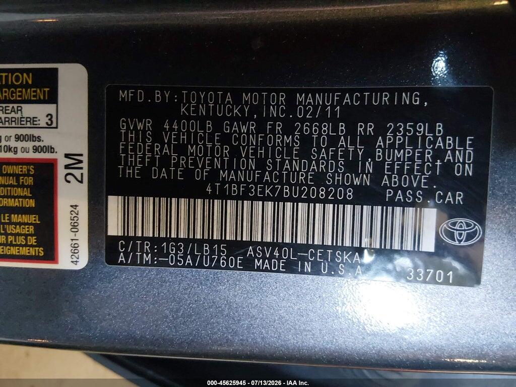 4T1BF3EK7BU208208 2011 TOYOTA CAMRY photo no. 9