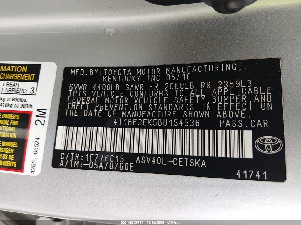 4T1BF3EK5BU154536 2011 TOYOTA CAMRY photo no. 9