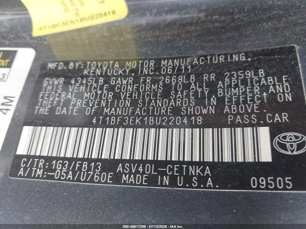 4T1BF3EK1BU220418 2011 TOYOTA CAMRY photo no. 9